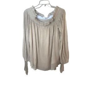 Caroline Constas Metallic Gold Off-Shoulder Blouse Ruffle Tie Sleeves M